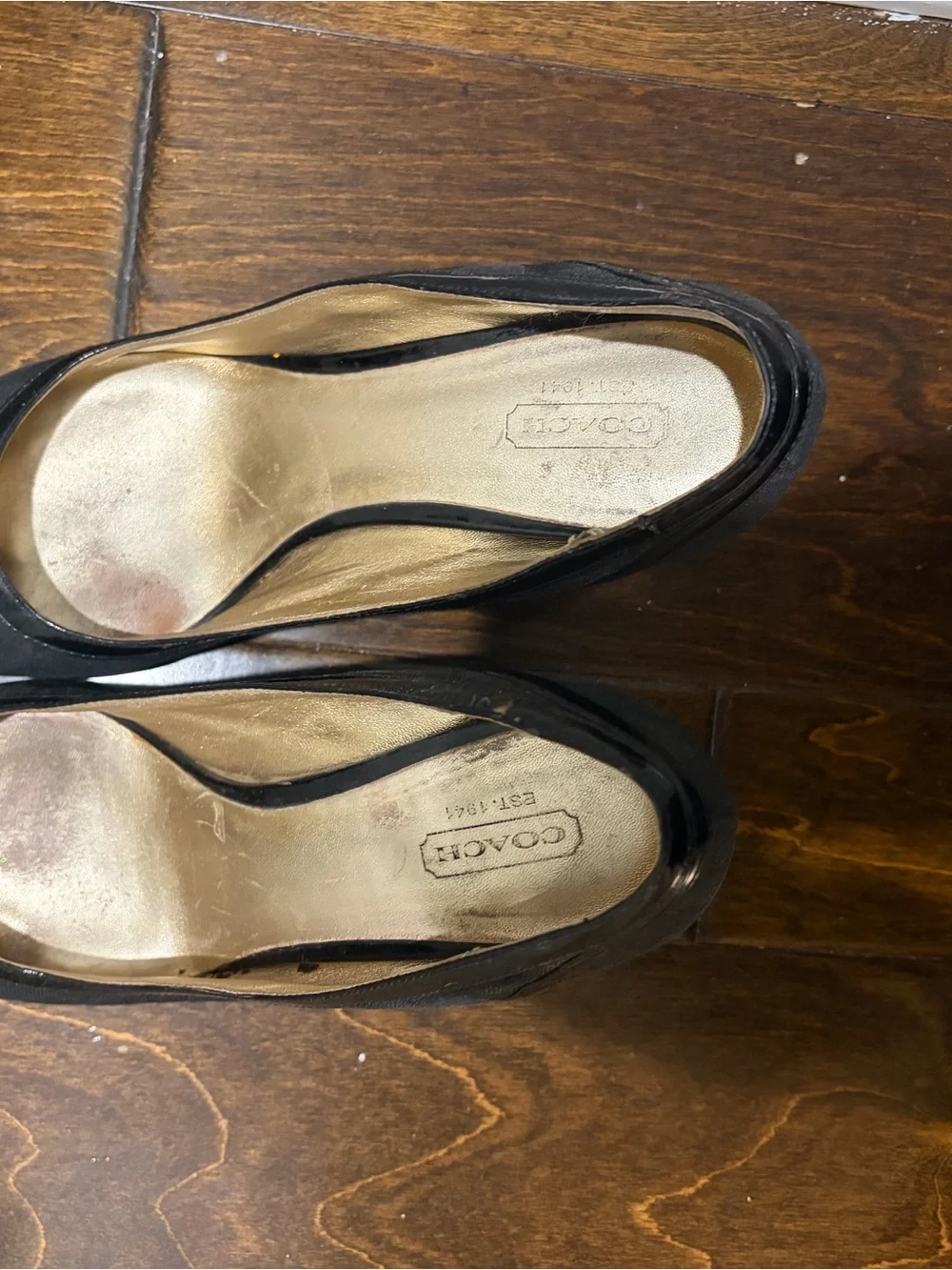 Coach Black Round-Toe Fabric & Patent Trim Heels